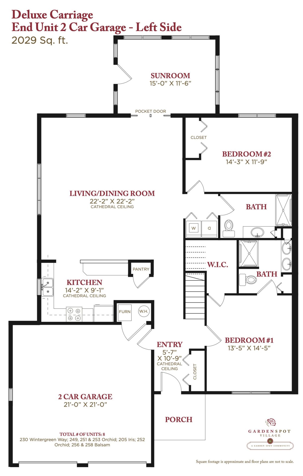 a floor plan for a deluxe carriage end unit 2 car garage