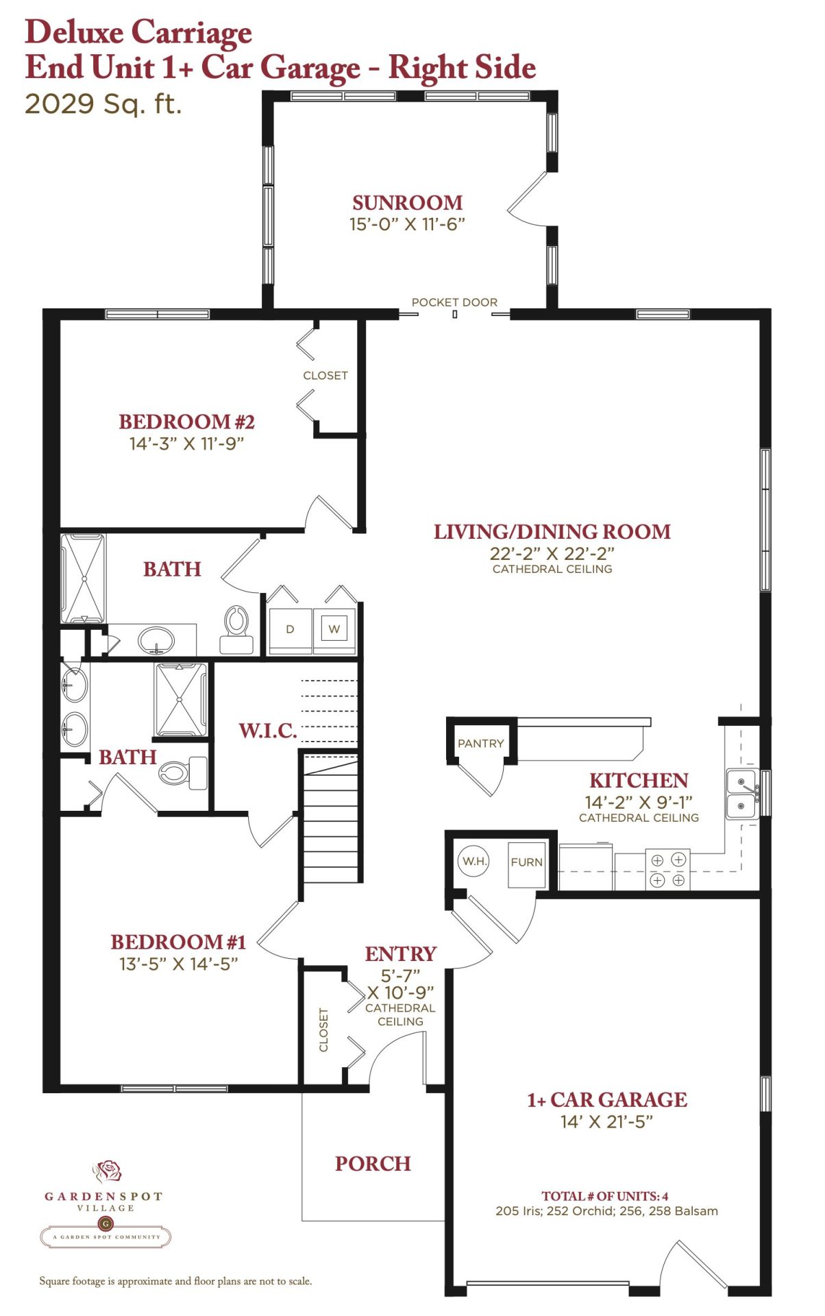a floor plan for a deluxe carriage end unit 1 + car garage right side